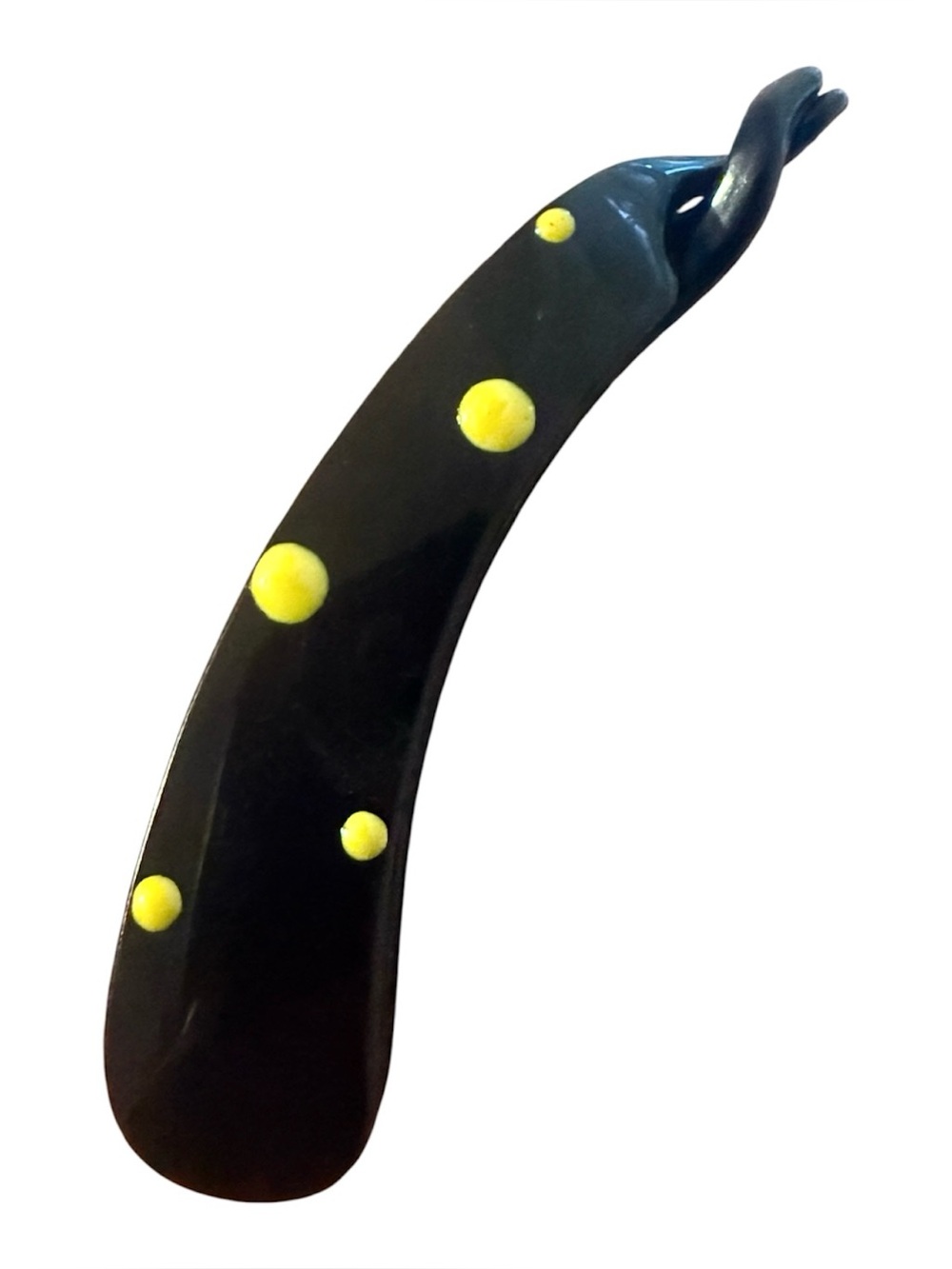 Vintage French Mini Banana Clip in Black with Yellow Polka Dots, 4”, Unworn